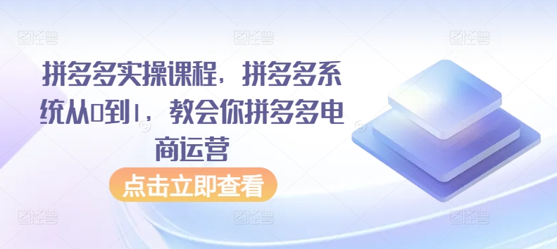 拼多多实操课程，拼多多系统从0到1，教会你拼多多电商运营九峰网创-分享创业资讯-最新网络创业项目-分享最新赚钱项目九峰网创