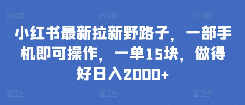 小红书最新拉新野路子，一部手机即可操作，一单15块，做得好日入2000+九峰网创-分享创业资讯-最新网络创业项目-分享最新赚钱项目九峰网创