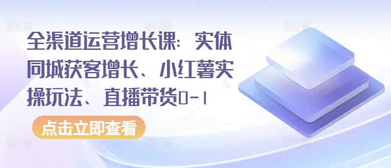 全渠道运营增长课：实体同城获客增长、小红薯实操玩法、直播带货0-1九峰网创-分享创业资讯-最新网络创业项目-分享最新赚钱项目九峰网创