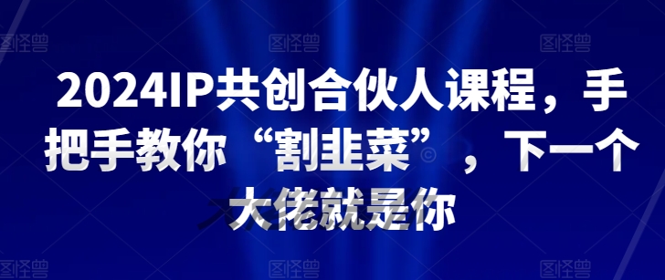 2024IP共创合伙人课程，手把手教你“割韭菜”，下一个大佬就是你九峰网创-分享创业资讯-最新网络创业项目-分享最新赚钱项目九峰网创
