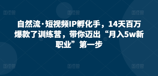 自然流·短视频IP孵化手，14天百万爆款了训练营，带你迈出“月入5w新职业”第一步九峰网创-分享创业资讯-最新网络创业项目-分享最新赚钱项目九峰网创