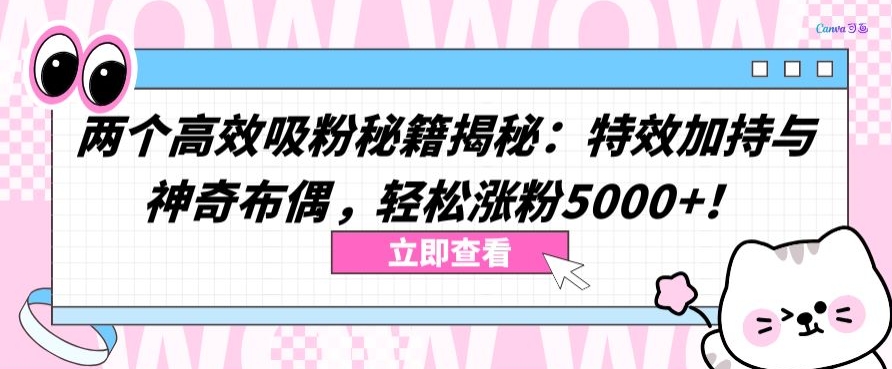 两个高效吸粉秘籍揭秘：特效加持与神奇布偶，轻松涨粉5000+九峰网创-分享创业资讯-最新网络创业项目-分享最新赚钱项目九峰网创