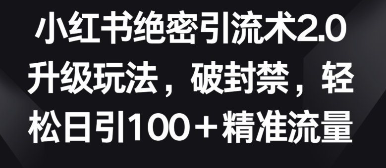 小红书绝密引流术2.0升级玩法，破封禁，轻松日引100+精准流量九峰网创-分享创业资讯-最新网络创业项目-分享最新赚钱项目九峰网创