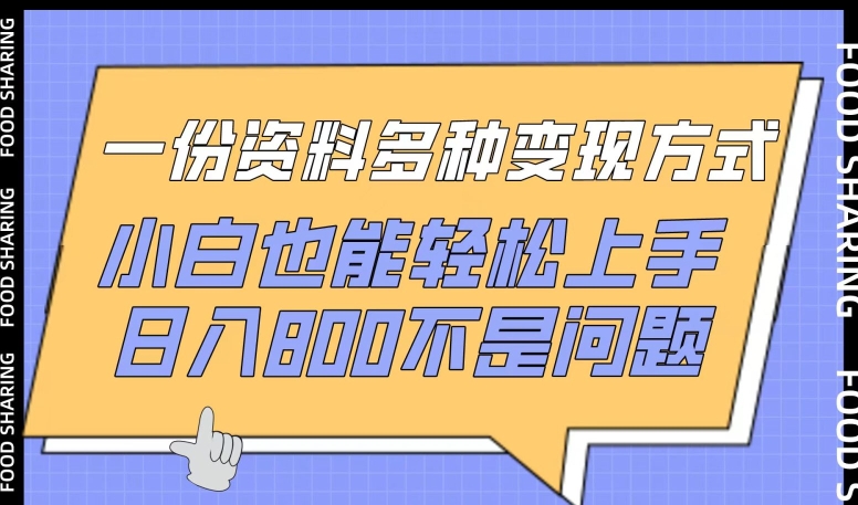 一份资料多种变现方式，小白也能轻松上手，日入800不是问题九峰网创-分享创业资讯-最新网络创业项目-分享最新赚钱项目九峰网创