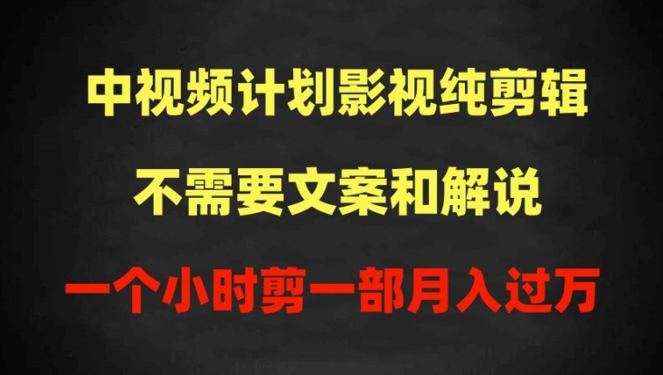中视频计划影视纯剪辑，不需要文案和解说，一个小时剪一部，100%过原创月入过万九峰网创-分享创业资讯-最新网络创业项目-分享最新赚钱项目九峰网创