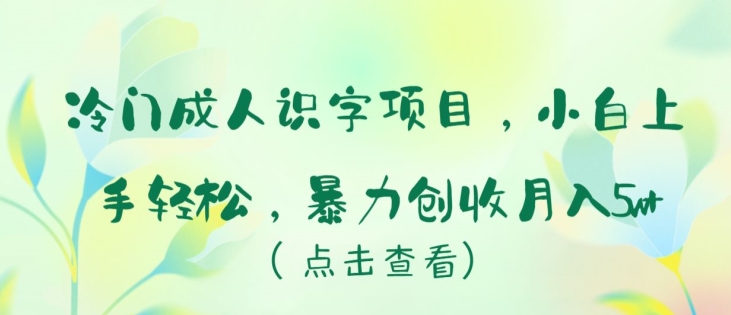 冷门成人识字项目，小白上手轻松，暴力创收月入5w+九峰网创-分享创业资讯-最新网络创业项目-分享最新赚钱项目九峰网创
