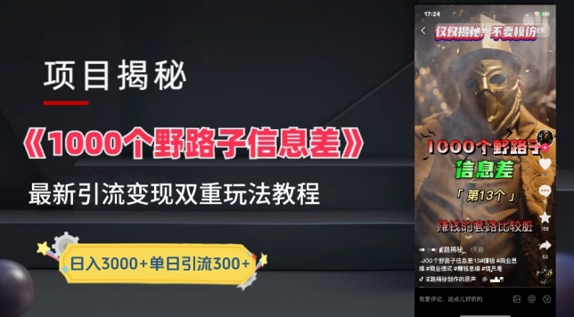一千个野路子信息差最新玩法教程-变现+引流的玩法具体拆解九峰网创-分享创业资讯-最新网络创业项目-分享最新赚钱项目九峰网创