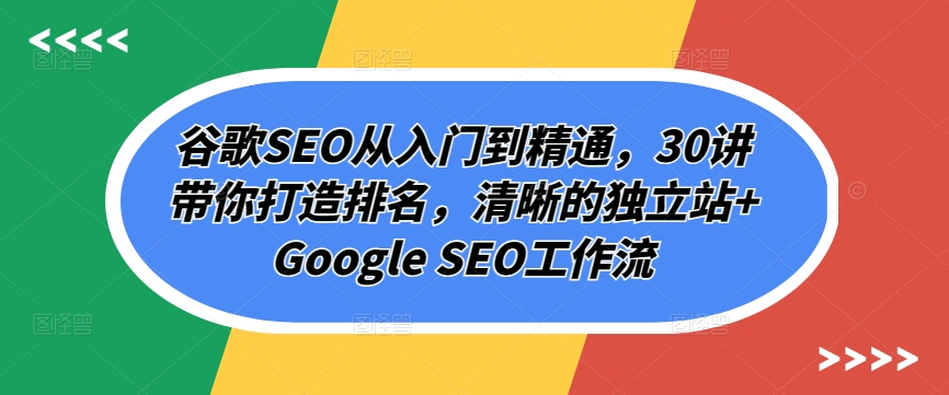 谷歌SEO从入门到精通，30讲带你打造排名，清晰的独立站+Google SEO工作流九峰网创-分享创业资讯-最新网络创业项目-分享最新赚钱项目九峰网创