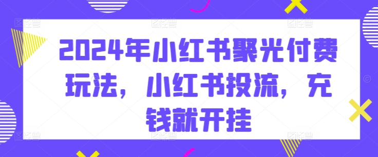 2024年小红书聚光付费玩法，小红书投流，充钱就开挂九峰网创-分享创业资讯-最新网络创业项目-分享最新赚钱项目九峰网创