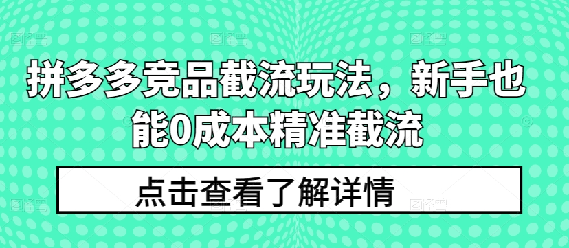 拼多多竞品截流玩法，新手也能0成本精准截流九峰网创-分享创业资讯-最新网络创业项目-分享最新赚钱项目九峰网创