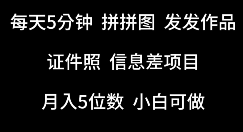 每天5分钟，拼拼图发发作品，证件照信息差项目，小白可做九峰网创-分享创业资讯-最新网络创业项目-分享最新赚钱项目九峰网创