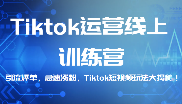 Tiktok运营线上训练营，引流爆单，急速涨粉，Tiktok短视频玩法大揭秘！九峰网创-分享创业资讯-最新网络创业项目-分享最新赚钱项目九峰网创
