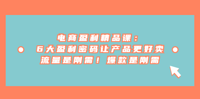 电商盈利精品课：6大盈利 密码让产品更好卖，流量是刚需！爆款是刚需九峰网创-分享创业资讯-最新网络创业项目-分享最新赚钱项目九峰网创