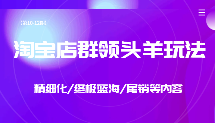 淘宝店群领头羊玩法，精细化/终极蓝海/尾销等内容（第10-12期）九峰网创-分享创业资讯-最新网络创业项目-分享最新赚钱项目九峰网创