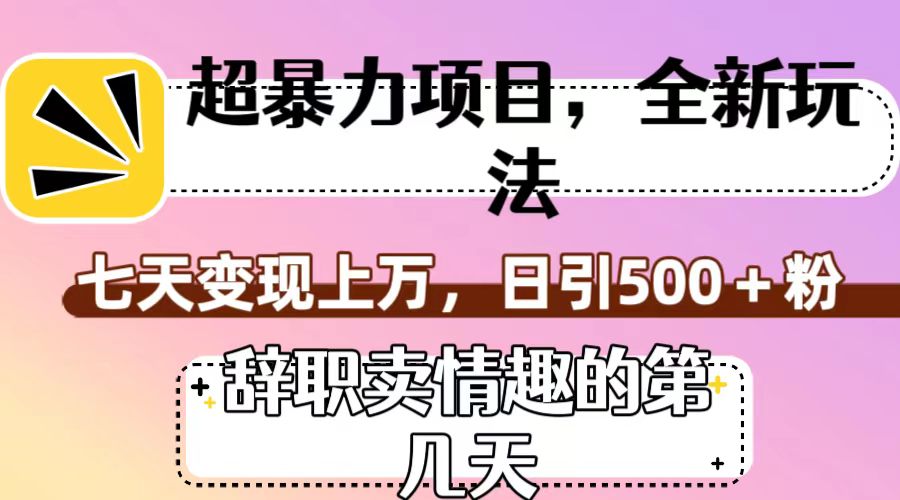 超暴利项目，全新玩法（辞职卖情趣的第几天），七天变现上万，日引500+粉九峰网创-分享创业资讯-最新网络创业项目-分享最新赚钱项目九峰网创