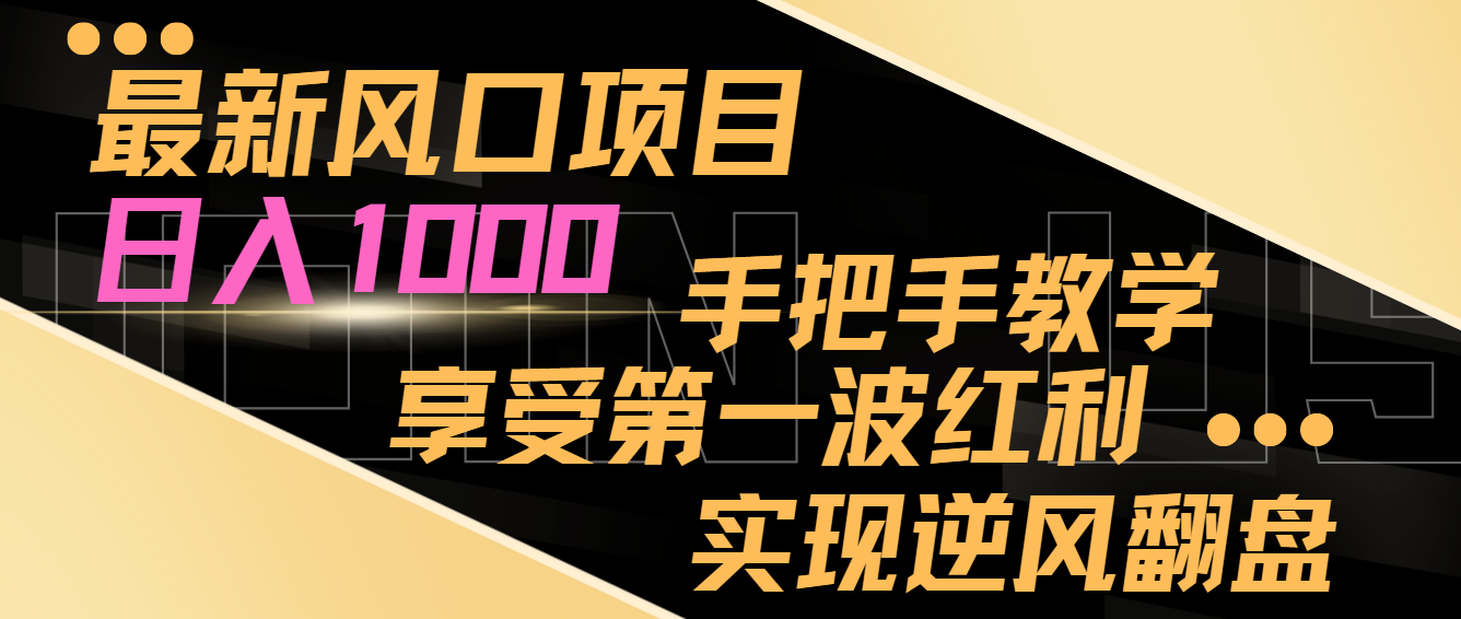 最新风口项目，日入1000，手把手教学，享受第一波红利，实现逆风翻盘九峰网创-分享创业资讯-最新网络创业项目-分享最新赚钱项目九峰网创