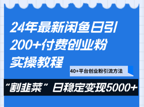 24年最新闲鱼日引200+付费创业粉，割韭菜每天5000+收益实操教程！九峰网创-分享创业资讯-最新网络创业项目-分享最新赚钱项目九峰网创
