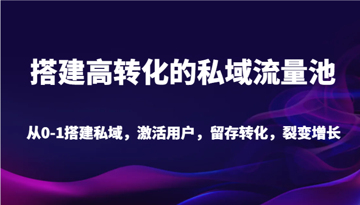 搭建高转化的私域流量池 从0-1搭建私域，激活用户，留存转化，裂变增长（20节课）九峰网创-分享创业资讯-最新网络创业项目-分享最新赚钱项目九峰网创
