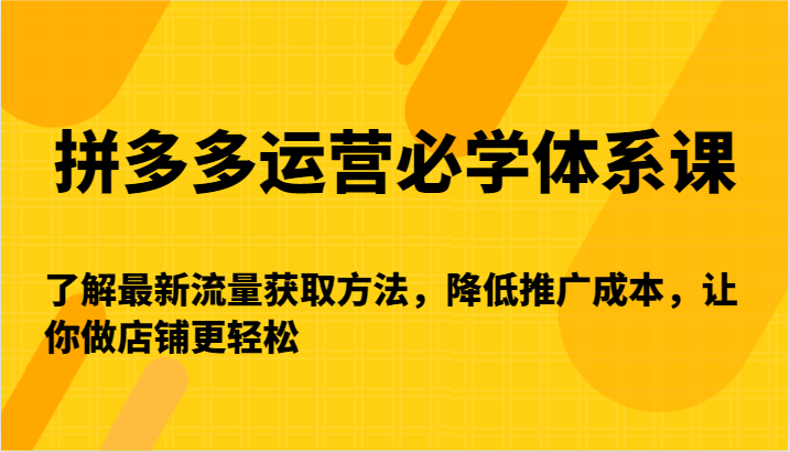 拼多多运营必学体系课-了解最新流量获取方法，降低推广成本，让你做店铺更轻松九峰网创-分享创业资讯-最新网络创业项目-分享最新赚钱项目九峰网创