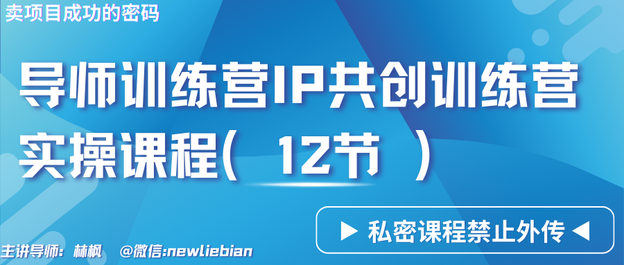 导师训练营3.0IP共创训练营私密实操课程（12节）-卖项目的密码成功秘诀九峰网创-分享创业资讯-最新网络创业项目-分享最新赚钱项目九峰网创