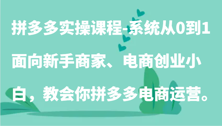 拼多多实操课程-系统从0到1，面向新手商家、电商创业小白，教会你拼多多电商运营。九峰网创-分享创业资讯-最新网络创业项目-分享最新赚钱项目九峰网创