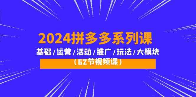 2024拼多多系列课：基础/运营/活动/推广/玩法/大模块（62节视频课）九峰网创-分享创业资讯-最新网络创业项目-分享最新赚钱项目九峰网创