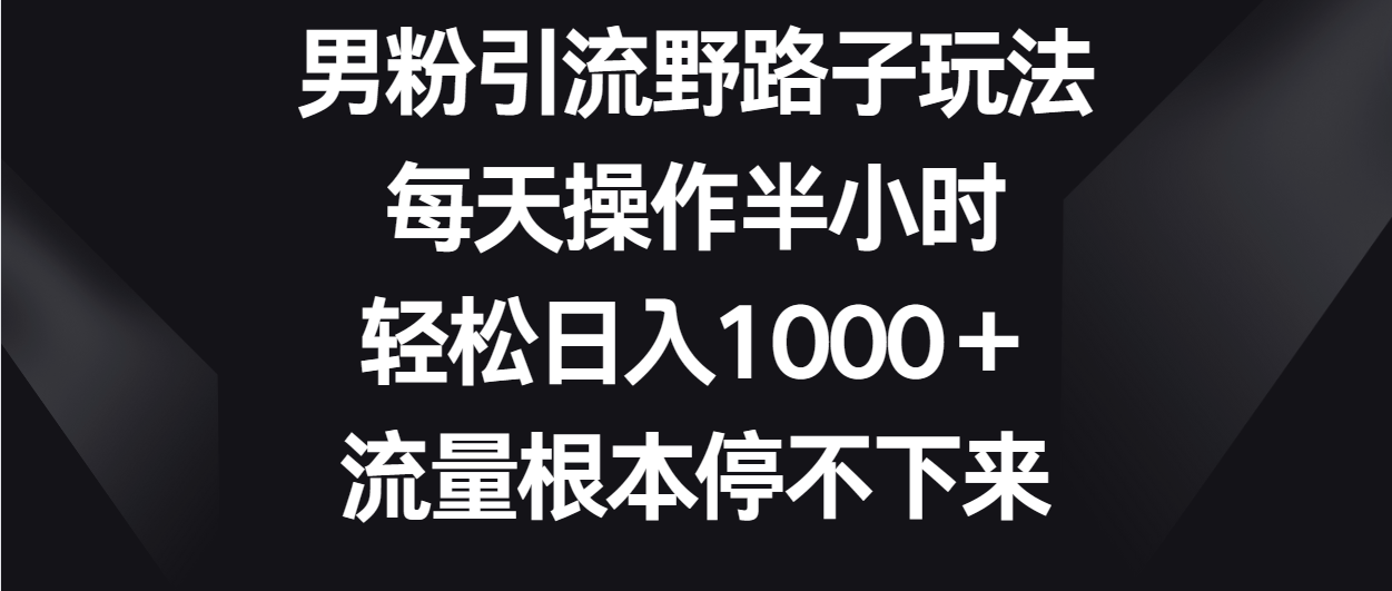 男粉引流野路子玩法，每天操作半小时轻松日入1000＋，流量根本停不下来九峰网创-分享创业资讯-最新网络创业项目-分享最新赚钱项目九峰网创