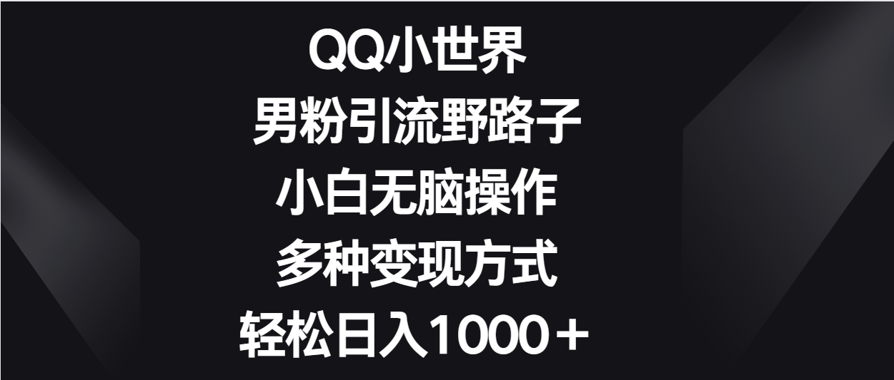 QQ小世界男粉引流野路子，小白无脑操作，多种变现方式轻松日入1000＋九峰网创-分享创业资讯-最新网络创业项目-分享最新赚钱项目九峰网创