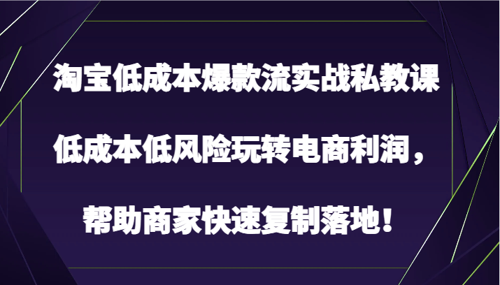 淘宝低成本爆款流实战私教课，低成本低风险玩转电商利润，帮助商家快速复制落地！九峰网创-分享创业资讯-最新网络创业项目-分享最新赚钱项目九峰网创