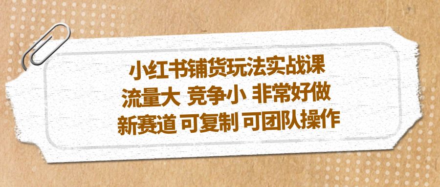 （5291期）小红书铺货玩法实战课，流量大 竞争小 非常好做 新赛道 可复制 可团队操作九峰网创-分享创业资讯-最新网络创业项目-分享最新赚钱项目九峰网创