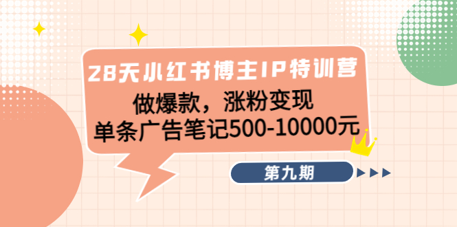 （4267期）28天小红书博主IP特训营《第9期》做爆款，涨粉变现 单条广告笔记500-10000九峰网创-分享创业资讯-最新网络创业项目-分享最新赚钱项目九峰网创