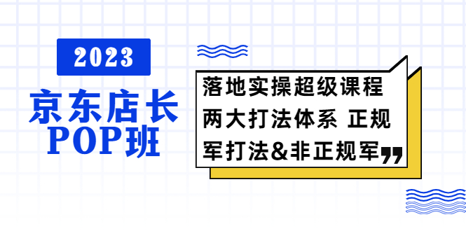 （5699期）2023京东店长·POP班 落地实操超级课程 两大打法体系 正规军&非正规军九峰网创-分享创业资讯-最新网络创业项目-分享最新赚钱项目九峰网创