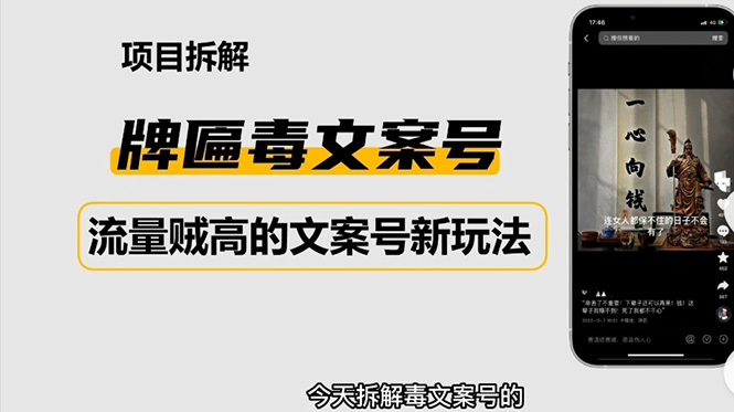 （4676期）2023抖音快手毒文案新玩法，牌匾文案号，起号快易变现九峰网创-分享创业资讯-最新网络创业项目-分享最新赚钱项目九峰网创