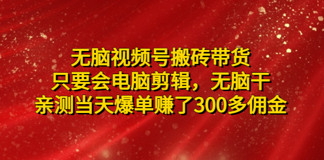 （4862期）无脑视频号搬砖带货，只要会电脑剪辑，无脑干，亲测当天爆单赚了300多佣金九峰网创-分享创业资讯-最新网络创业项目-分享最新赚钱项目九峰网创