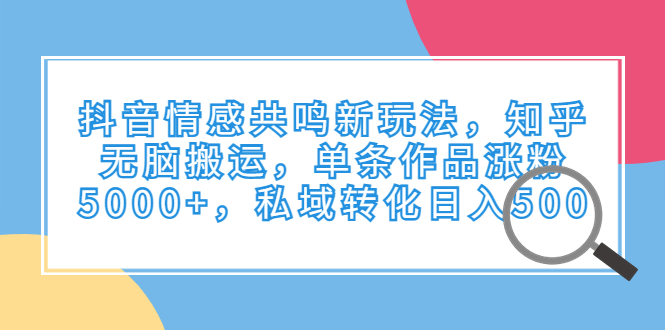 （6758期）抖音情感共鸣新玩法，知乎无脑搬运，单条作品涨粉5000+，私域转化日入500九峰网创-分享创业资讯-最新网络创业项目-分享最新赚钱项目九峰网创