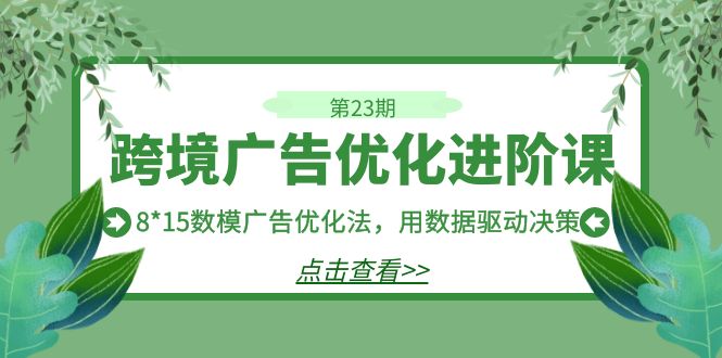 （7131期）跨境广告·优化进阶课·第23期，8*15数模广告优化法，用数据驱动决策九峰网创-分享创业资讯-最新网络创业项目-分享最新赚钱项目九峰网创