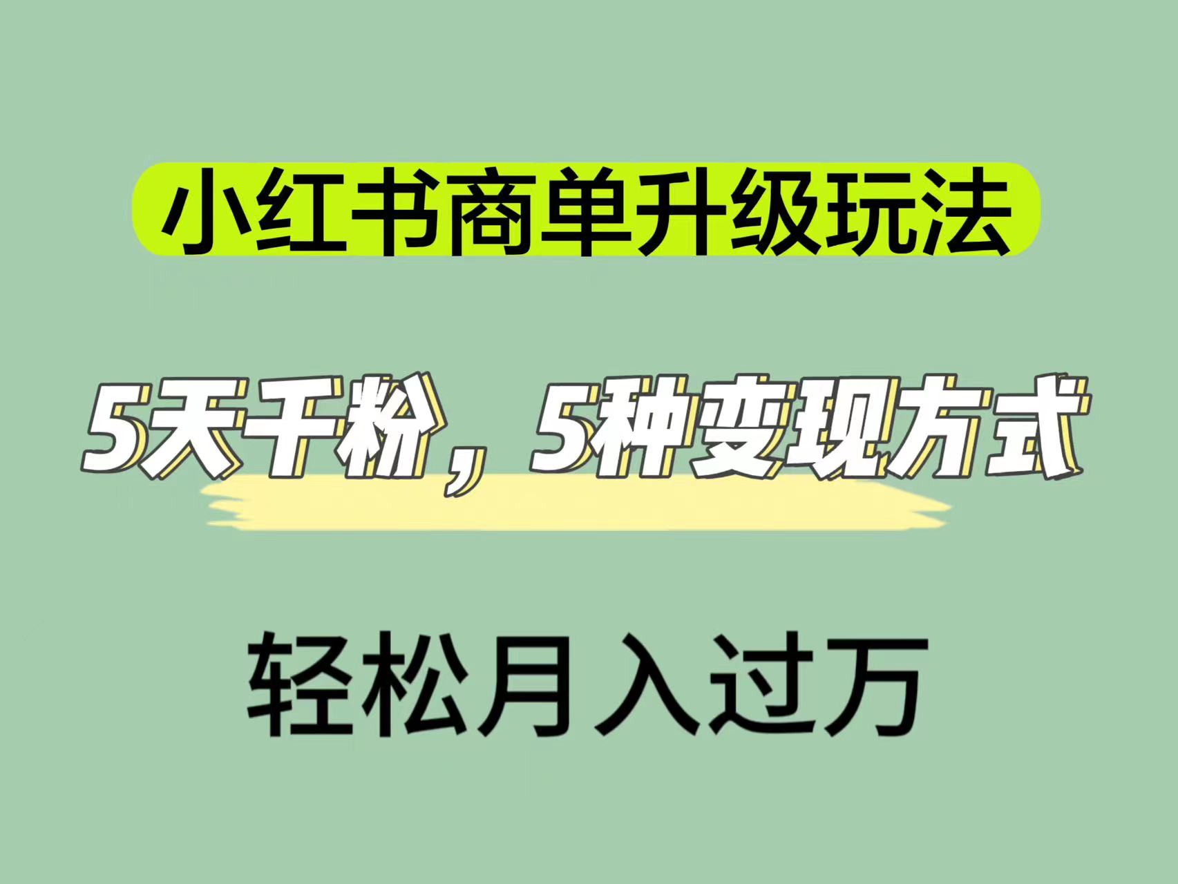 （7312期）小红书商单升级玩法，5天千粉，5种变现渠道，轻松月入1万+九峰网创-分享创业资讯-最新网络创业项目-分享最新赚钱项目九峰网创