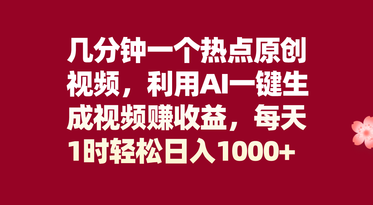 （8083期）几分钟一个热点原创视频，利用AI一键生成视频赚收益，每天1时轻松日入1000+九峰网创-分享创业资讯-最新网络创业项目-分享最新赚钱项目九峰网创