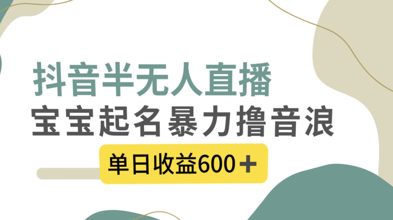 （8192期）抖音半无人直播，宝宝起名，暴力撸音浪，单日收益600+九峰网创-分享创业资讯-最新网络创业项目-分享最新赚钱项目九峰网创