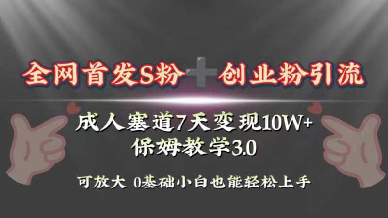 （8337期）全网首发s粉加创业粉引流变现，成人用品赛道7天变现10w+保姆教学3.0九峰网创-分享创业资讯-最新网络创业项目-分享最新赚钱项目九峰网创