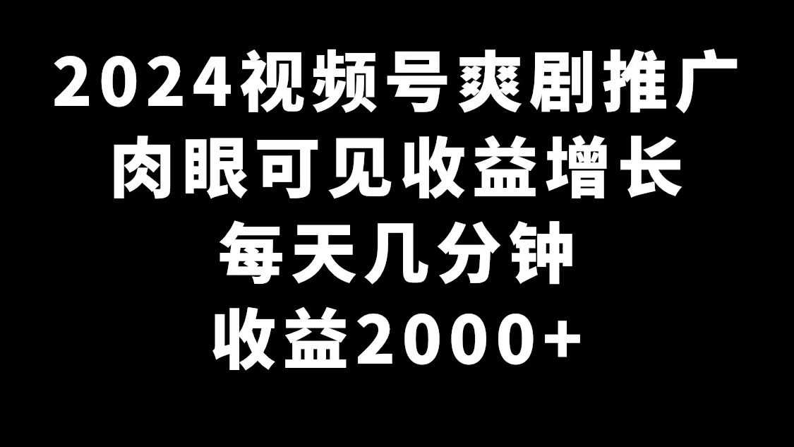 （9028期）2024视频号爽剧推广，肉眼可见的收益增长，每天几分钟收益2000+九峰网创-分享创业资讯-最新网络创业项目-分享最新赚钱项目九峰网创