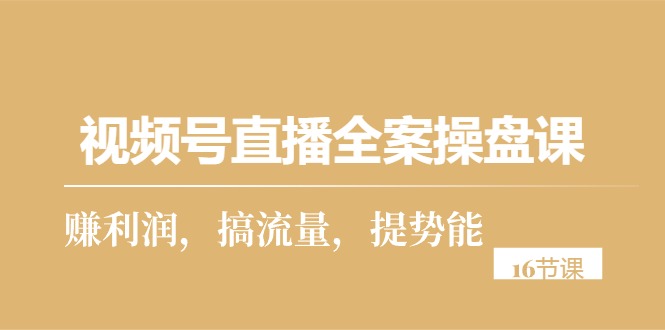 （10207期）视频号直播全案操盘课，赚利润，搞流量，提势能（16节课）九峰网创-分享创业资讯-最新网络创业项目-分享最新赚钱项目九峰网创