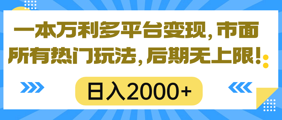 （10311期）一本万利多平台变现，市面所有热门玩法，日入2000+，后期无上限！九峰网创-分享创业资讯-最新网络创业项目-分享最新赚钱项目九峰网创
