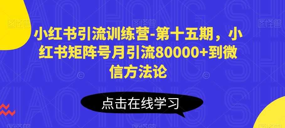 小红书引流训练营-第十五期，小红书矩阵号月引流80000+到微信方法论九峰网创-分享创业资讯-最新网络创业项目-分享最新赚钱项目九峰网创