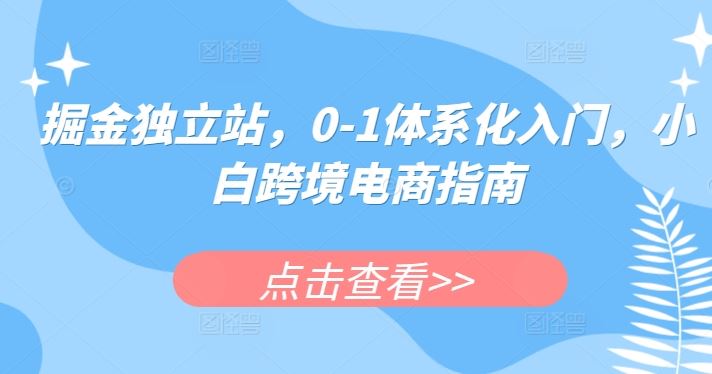 掘金独立站，0-1体系化入门，小白跨境电商指南九峰网创-分享创业资讯-最新网络创业项目-分享最新赚钱项目九峰网创