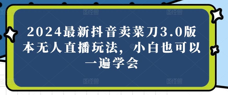 2024最新抖音卖菜刀3.0版本无人直播玩法，小白也可以一遍学会【揭秘】九峰网创-分享创业资讯-最新网络创业项目-分享最新赚钱项目九峰网创