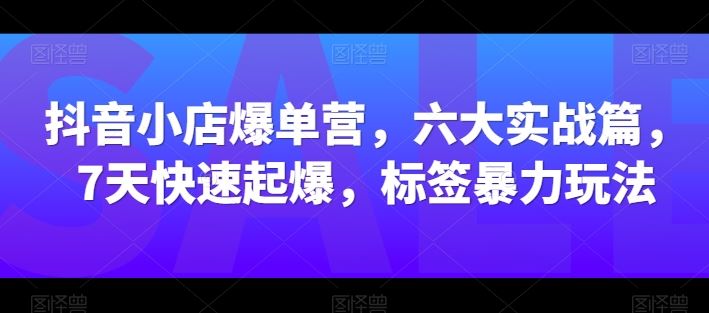 抖音小店爆单营，六大实战篇，7天快速起爆，标签暴力玩法九峰网创-分享创业资讯-最新网络创业项目-分享最新赚钱项目九峰网创