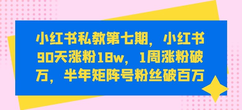小红书私教第七期，小红书90天涨粉18w，1周涨粉破万，半年矩阵号粉丝破百万九峰网创-分享创业资讯-最新网络创业项目-分享最新赚钱项目九峰网创