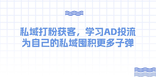 （10728期）某收费课：私域打粉获客，学习AD投流，为自己的私域囤积更多子弹九峰网创-分享创业资讯-最新网络创业项目-分享最新赚钱项目九峰网创