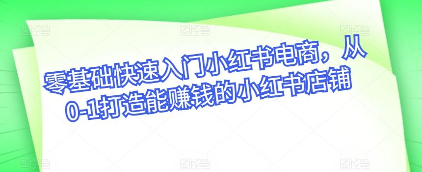 零基础快速入门小红书电商，从0-1打造能赚钱的小红书店铺九峰网创-分享创业资讯-最新网络创业项目-分享最新赚钱项目九峰网创